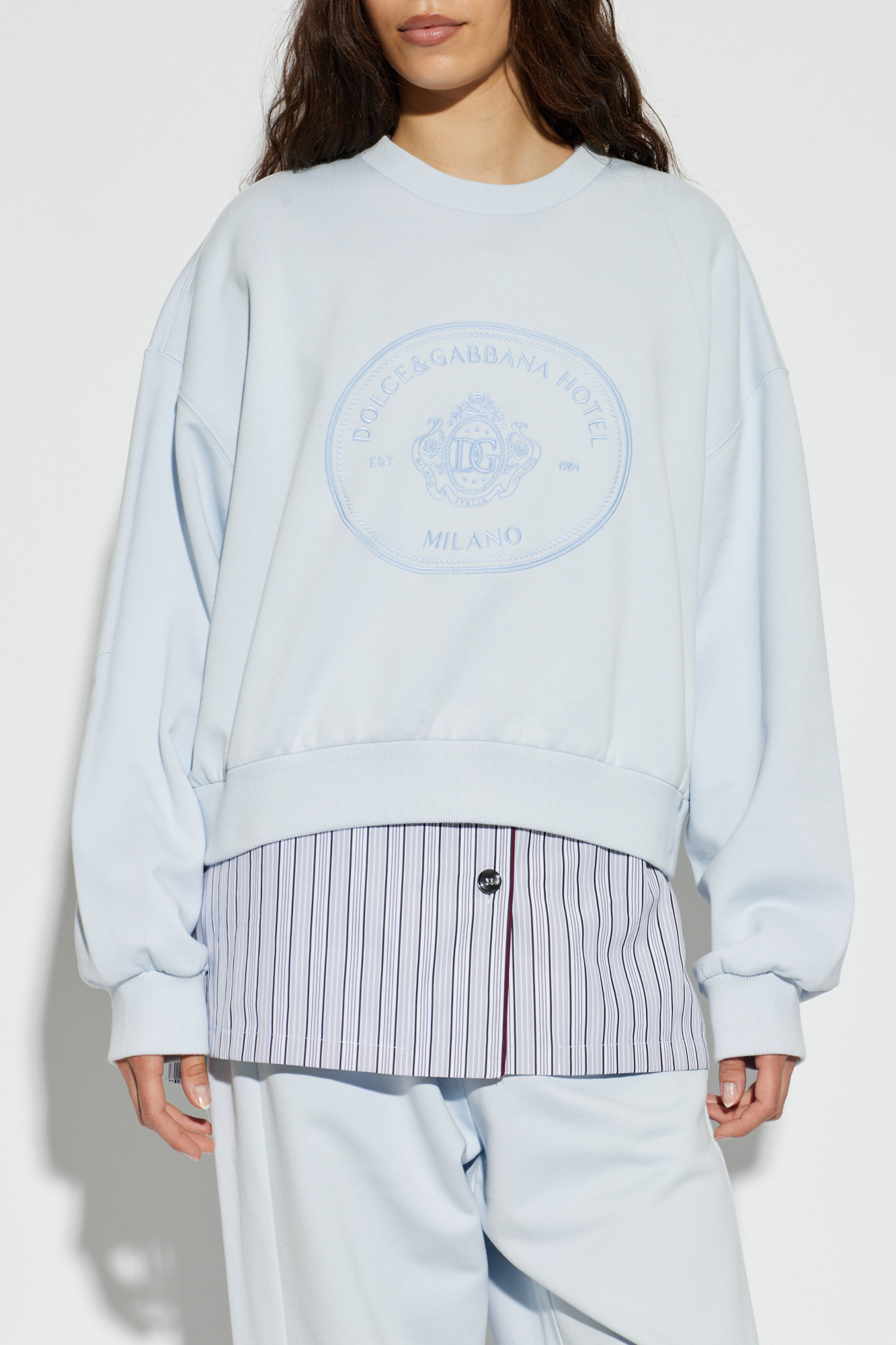 Light blue Sweatshirt with embroidered logo Dolce & Gabbana